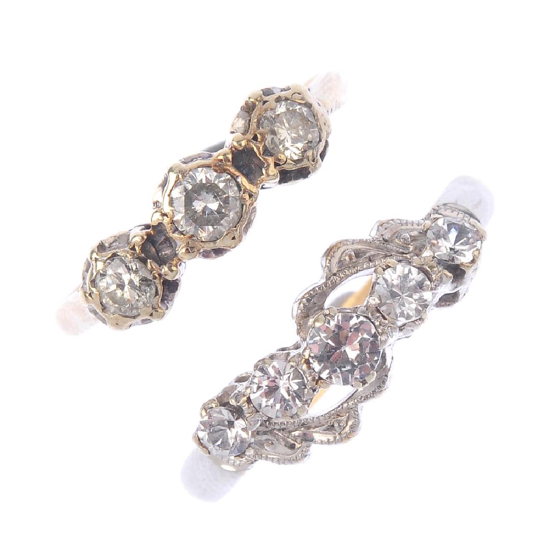 Four rings. To include three gold diamond three-stone (1 of 3)