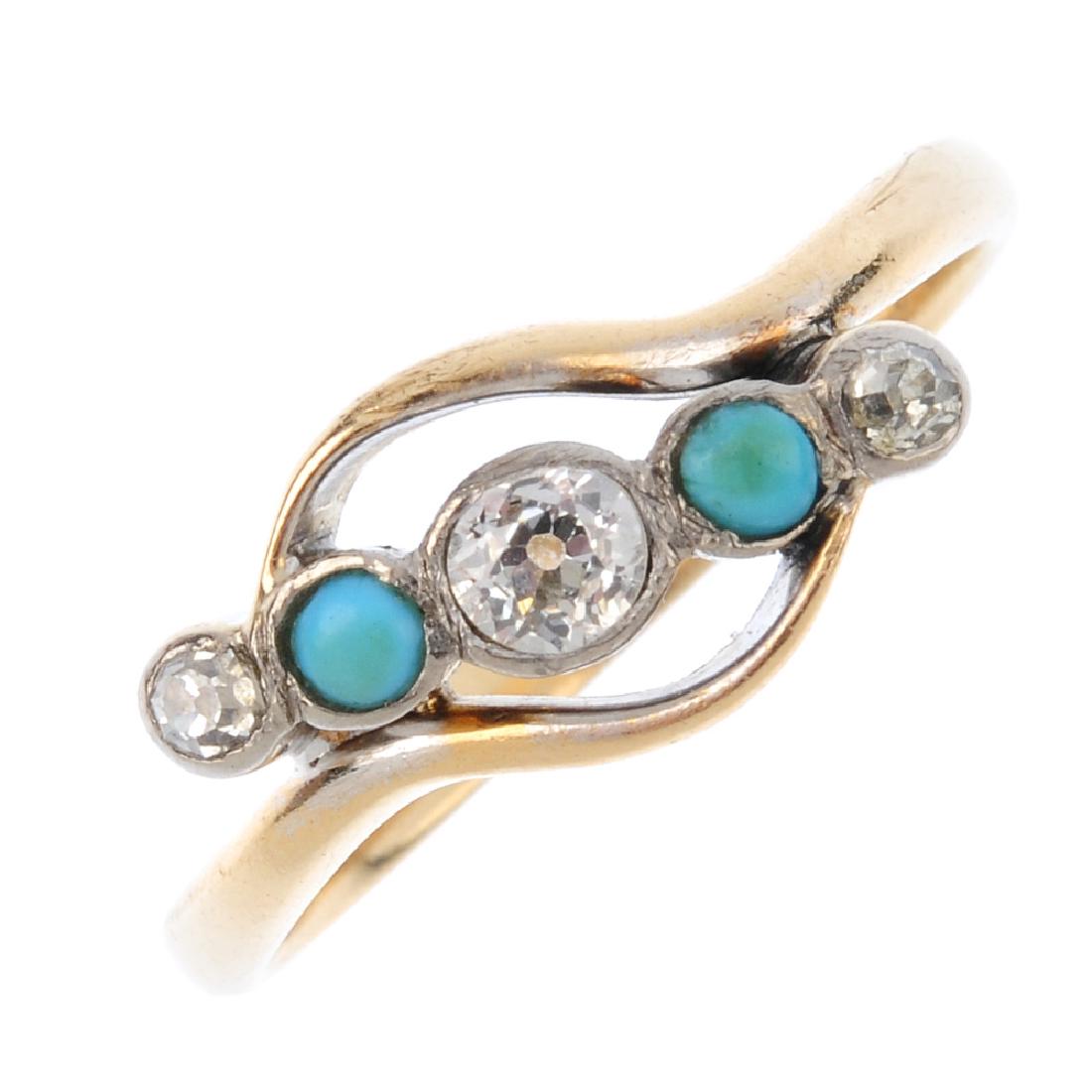 A mid 20th century turquoise and diamond five-stone (1 of 3)