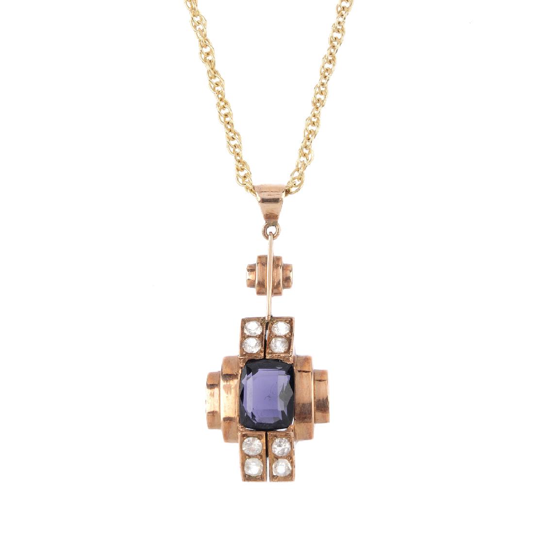 A spinel and gem-set pendant. The cushion-shape purple (1 of 3)