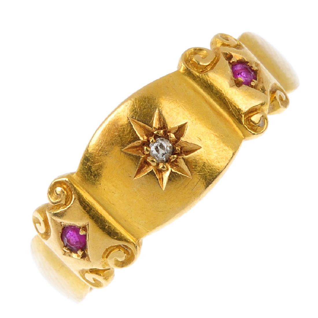 An Edwardian 18ct gold gold ruby and diamond ring. The (1 of 3)