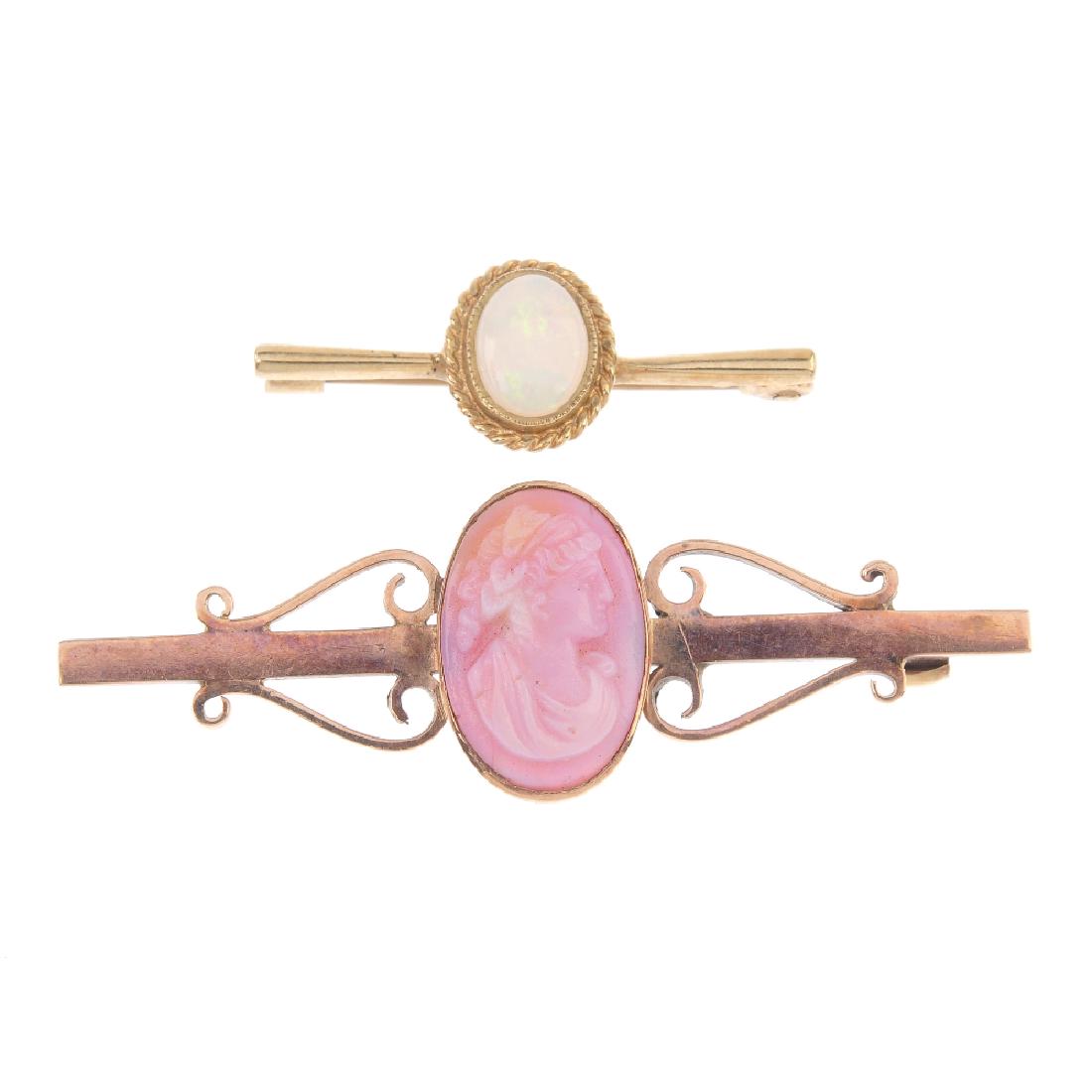 Two bar brooches. To include a 9ct gold oval opal (1 of 2)