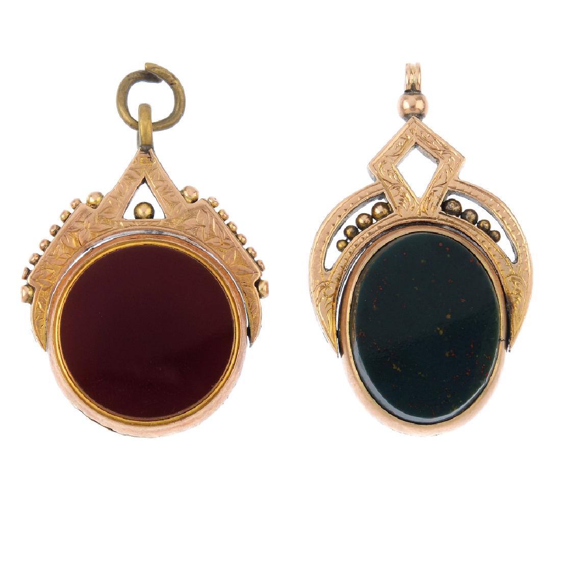 Two early 20th century hardstone swivel fobs. To (1 of 2)