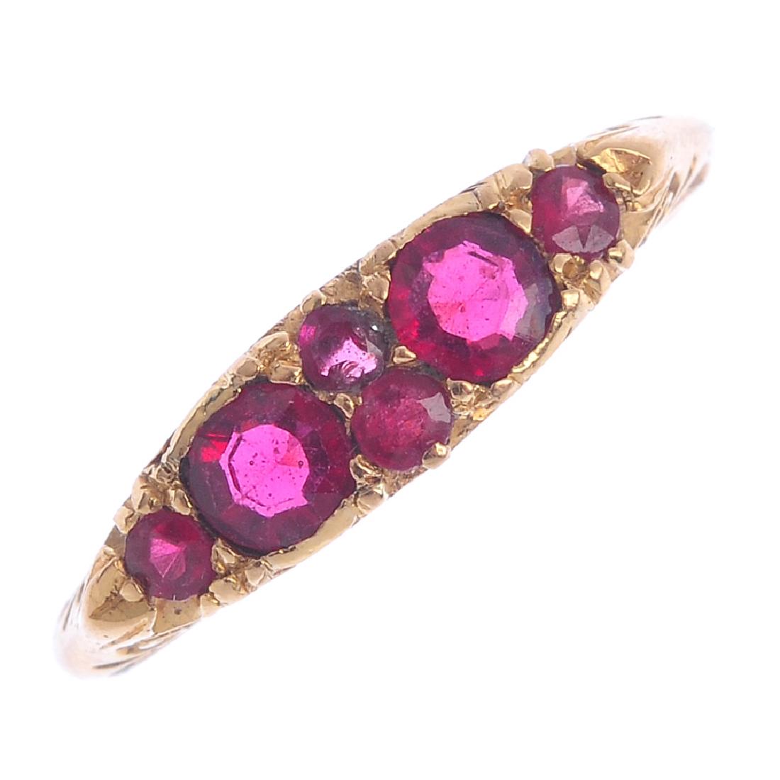 Two 18ct gold diamond and garnet-topped-doublet rings. (1 of 1)