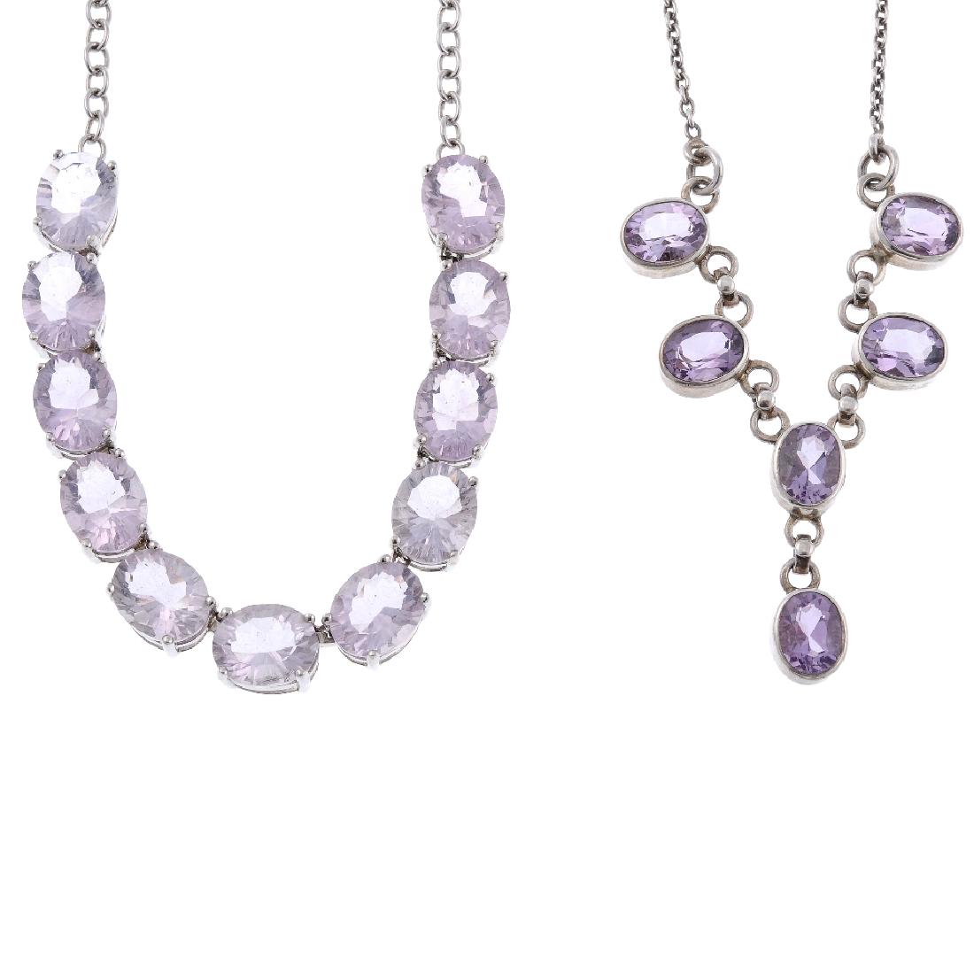 Four silver and white metal gem-set necklaces. The (1 of 6)