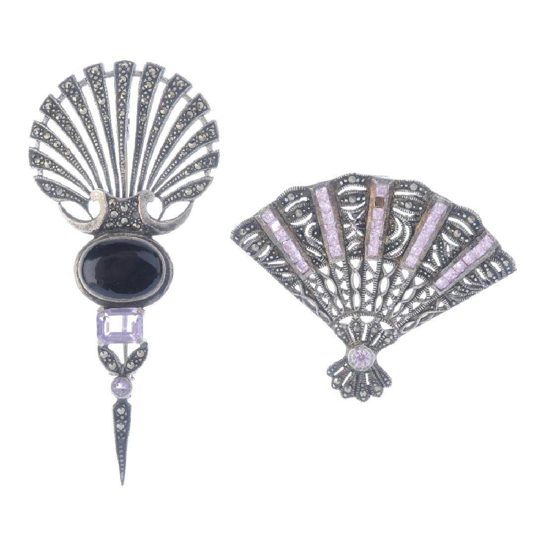 A selection of marcasite jewellery. To include a fan (1 of 5)