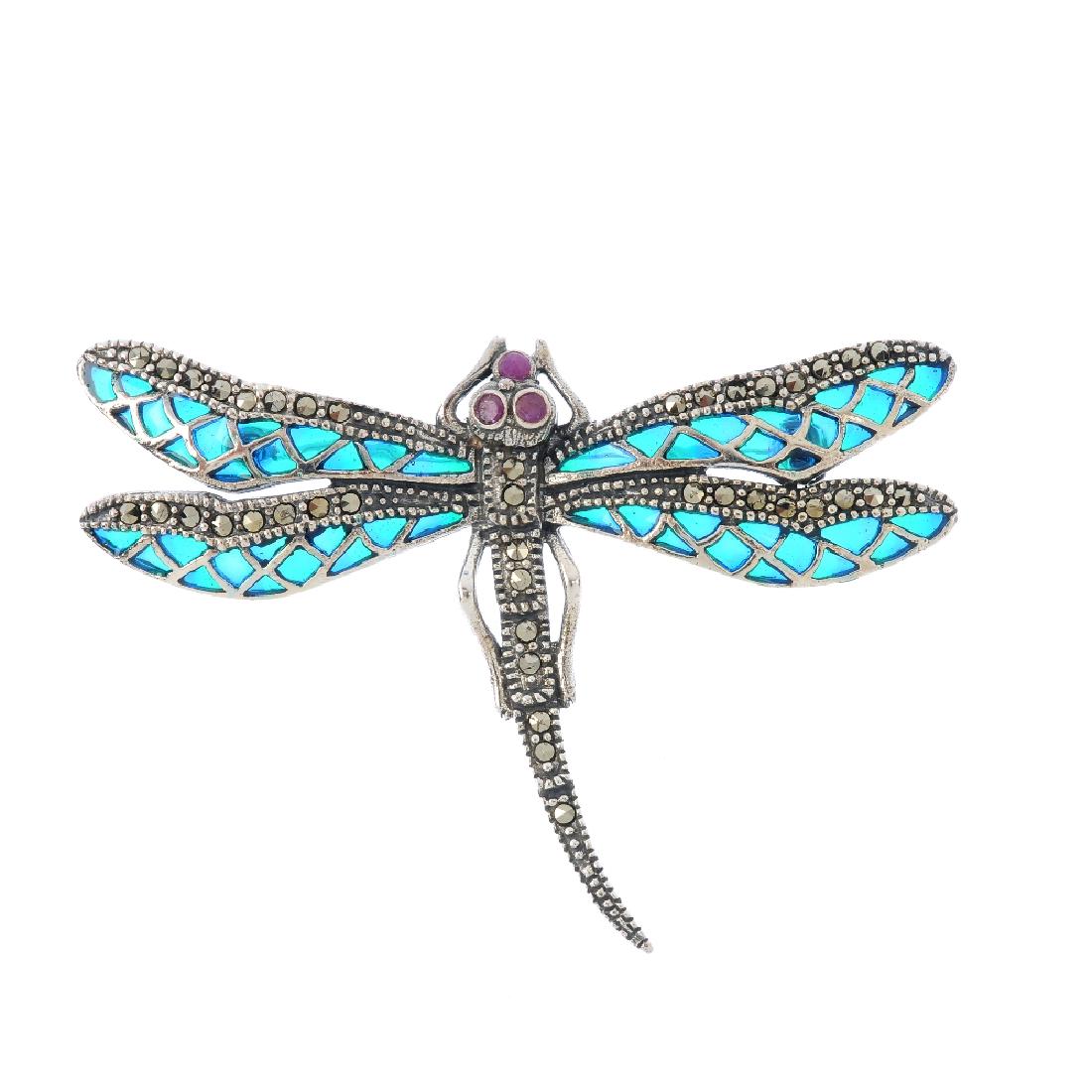 A gem-set and plique-a-jour enamel dragonfly brooch. (1 of 2)