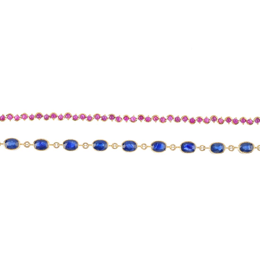 Two 9ct gold gem-set bracelets. The first designed as a (1 of 3)