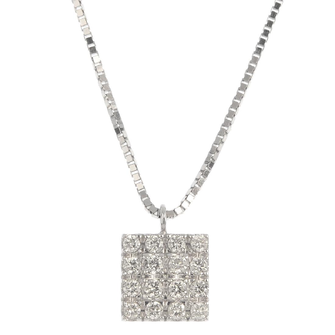 An 18ct gold diamond cluster pendant. Of square (1 of 3)