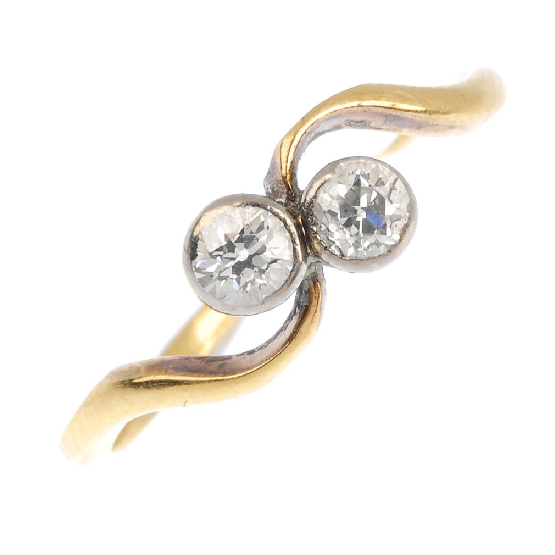 An early 20th century gold diamond two-stone crossover (1 of 3)