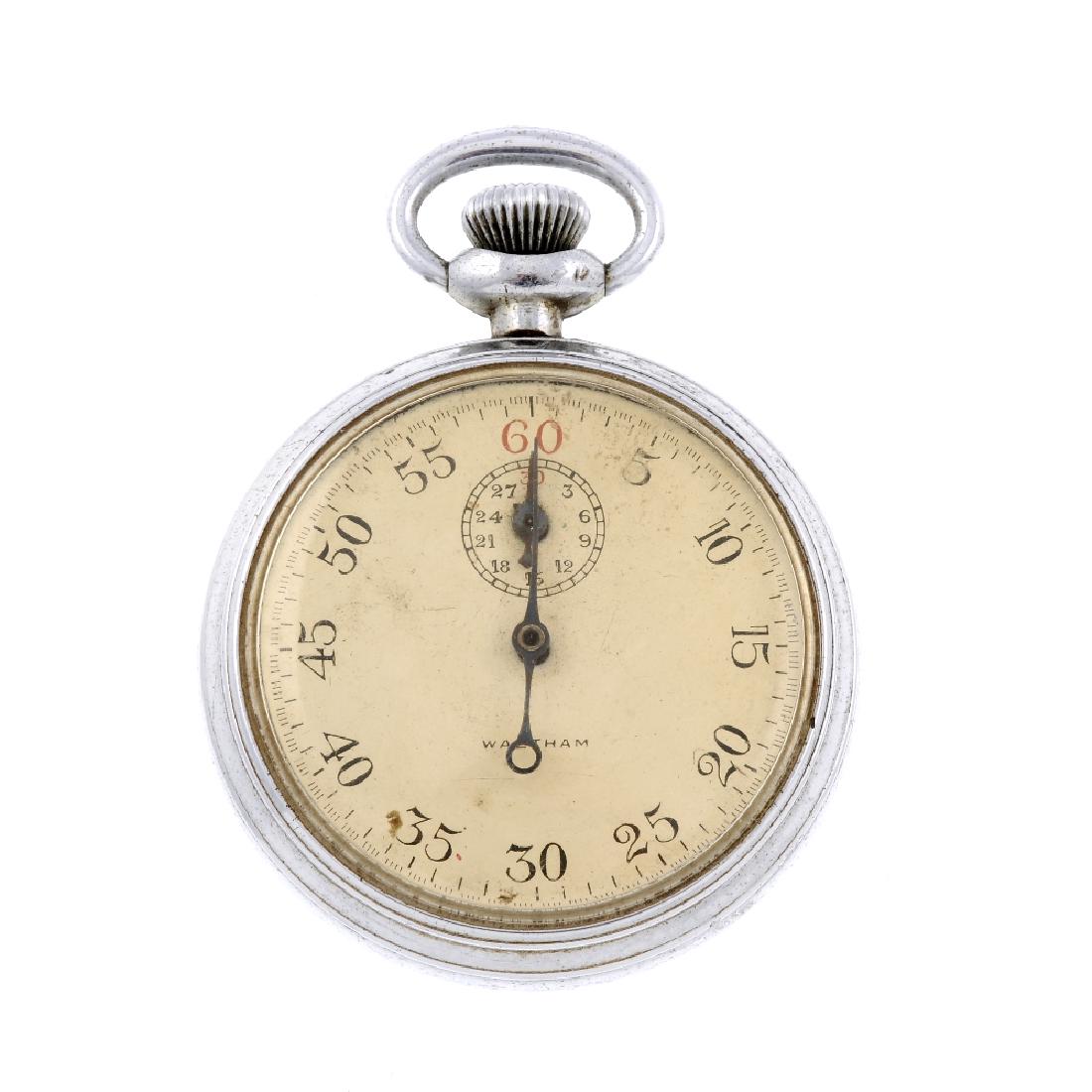 An open face sports timer by Waltham. Nickel plated (1 of 4)