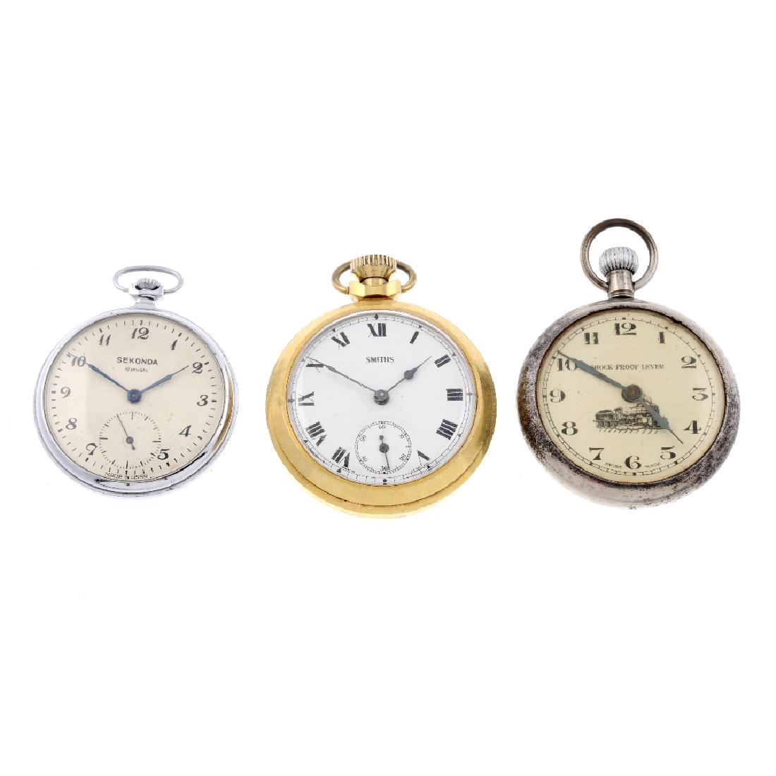 A group of six pocket watches with a pendent watch. All (1 of 3)