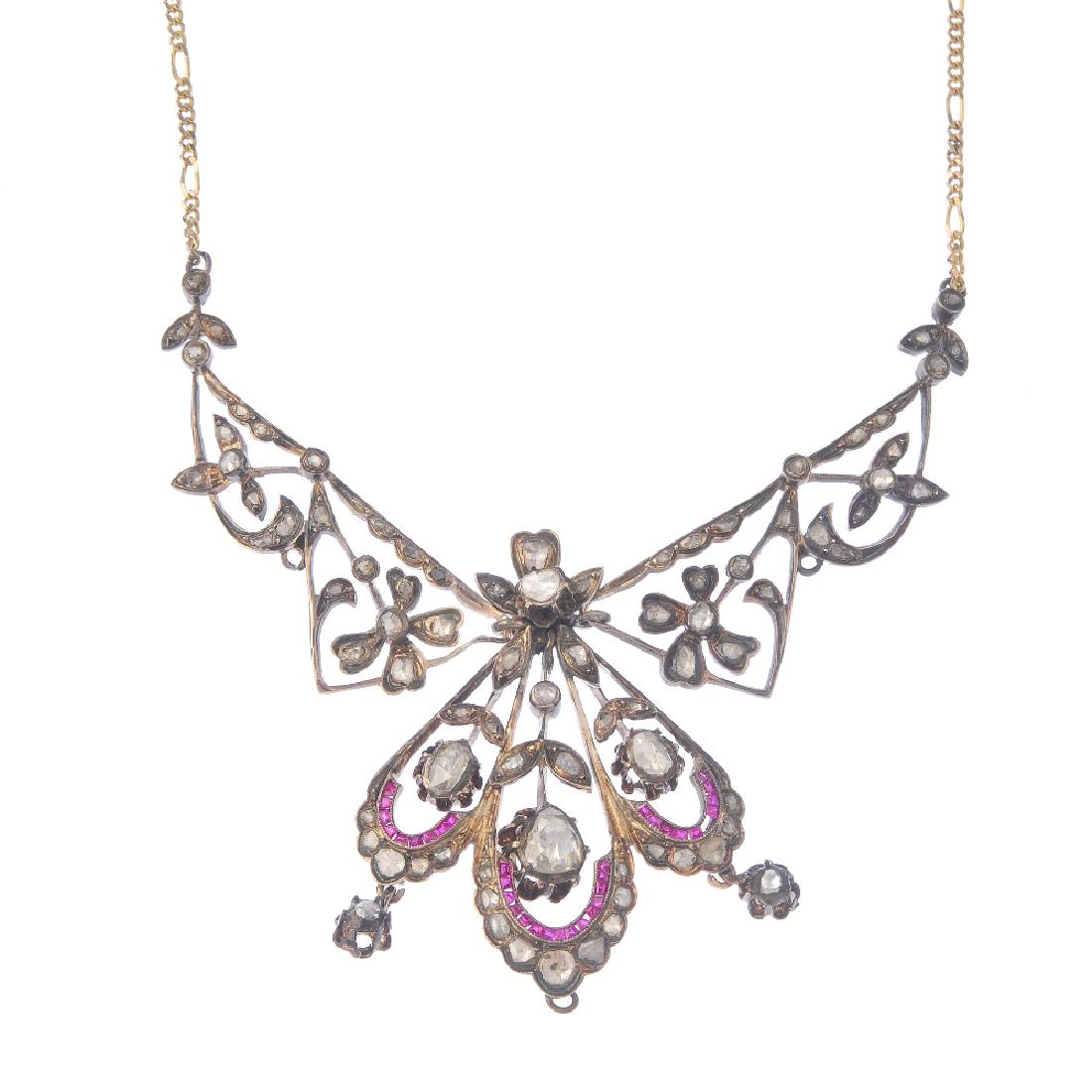 A ruby and foil back diamond necklace. Of openwork (1 of 3)