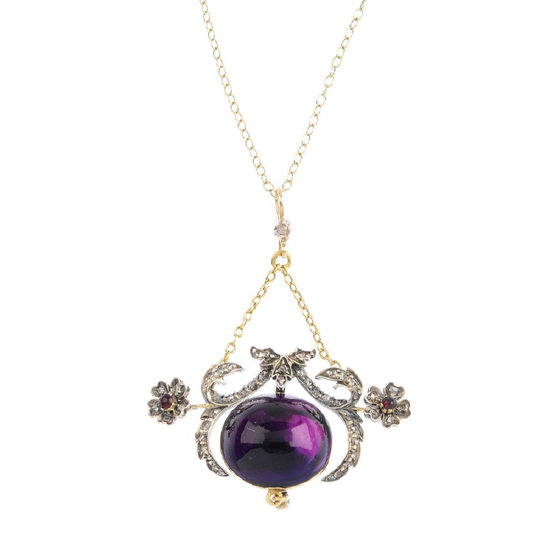 A diamond and gem-set pendant. The foil back amethyst (1 of 4)