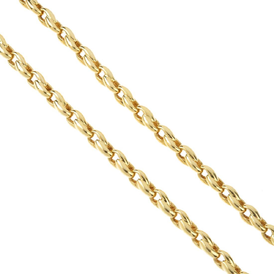 An 18ct gold necklace. Designed as a fancy-link chain, (1 of 3)