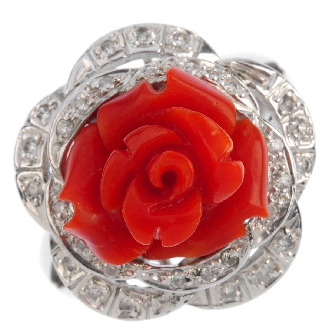 A set of coral and diamond jewellery. The pendant (1 of 3)