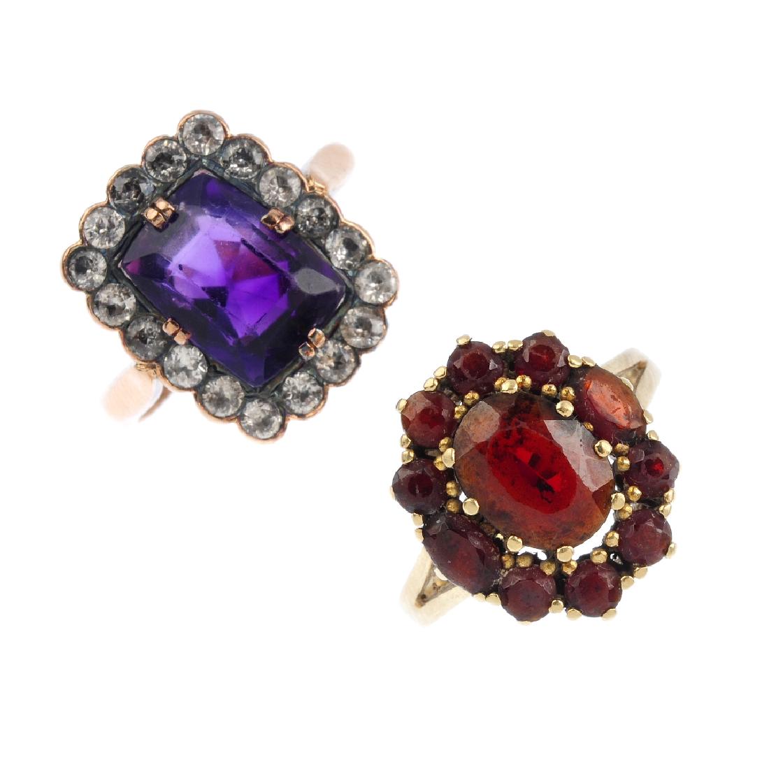 Two gem-set rings. To include a 9ct gold garnet cluster (1 of 3)