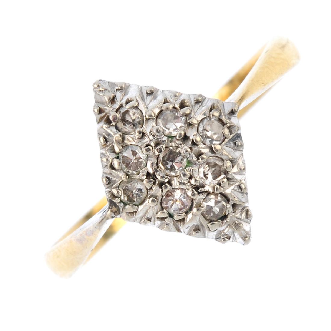 A mid 20th century 18ct gold diamond dress ring. The (1 of 3)