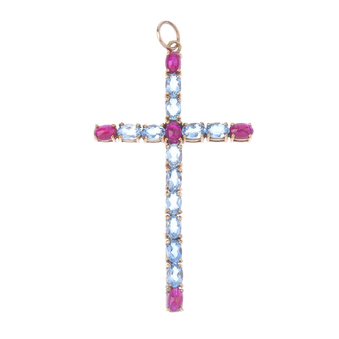 An aquamarine and ruby cross pendant. The oval-shape (1 of 2)