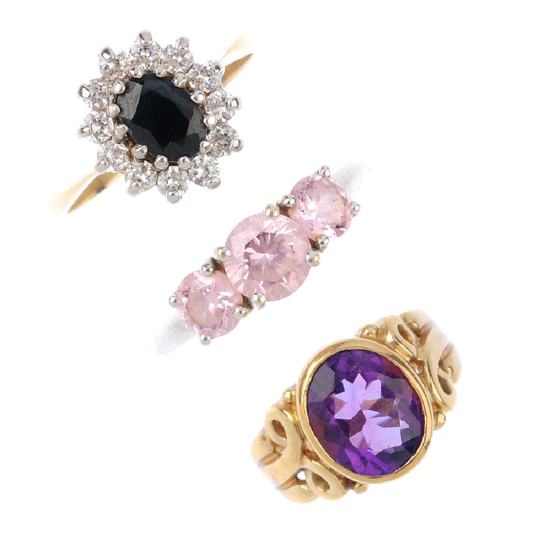 Six gold gem-set rings. To include a 14ct gold (1 of 4)