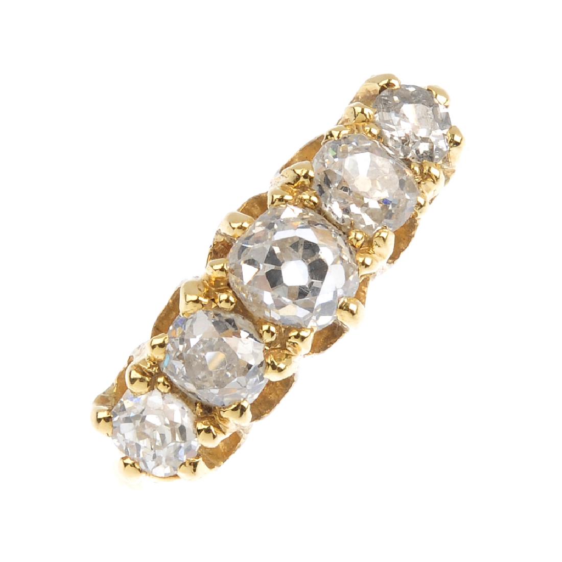 A diamond five-stone ring. The graduated old-cut (1 of 3)