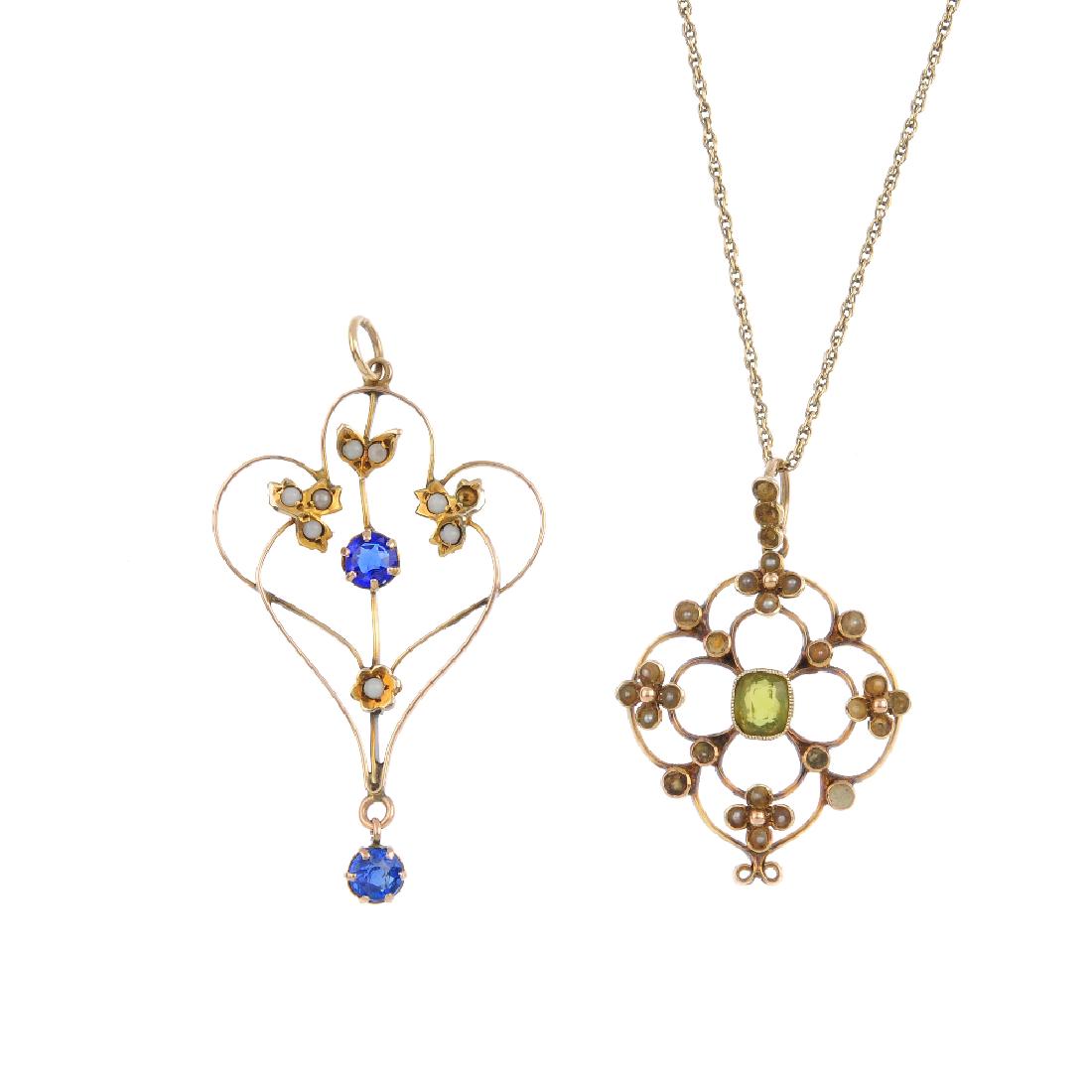 Two early 20th century gem-set pendants. Each of (1 of 4)