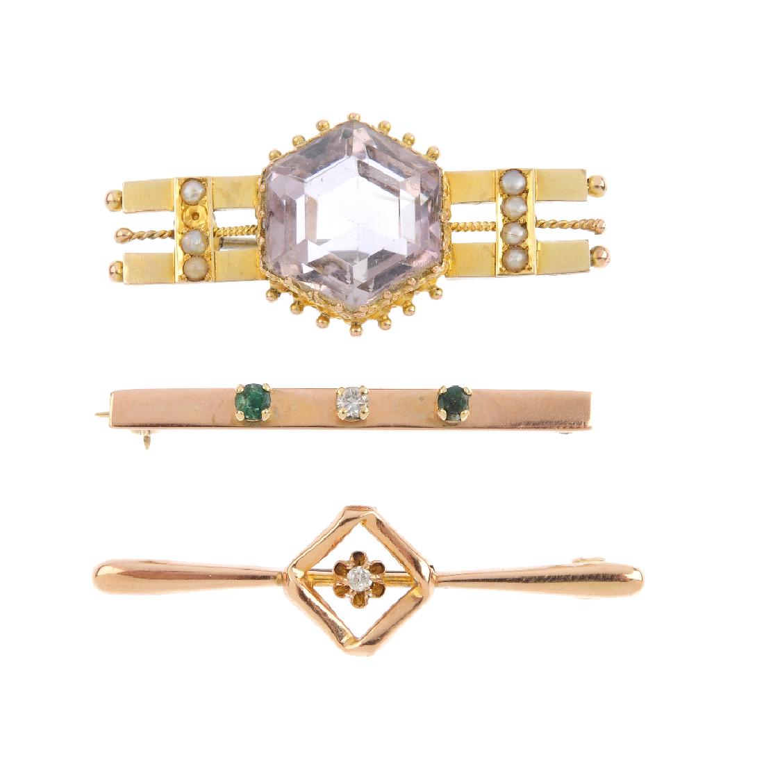 Three gem-set brooches. To include a late 19th century (1 of 2)