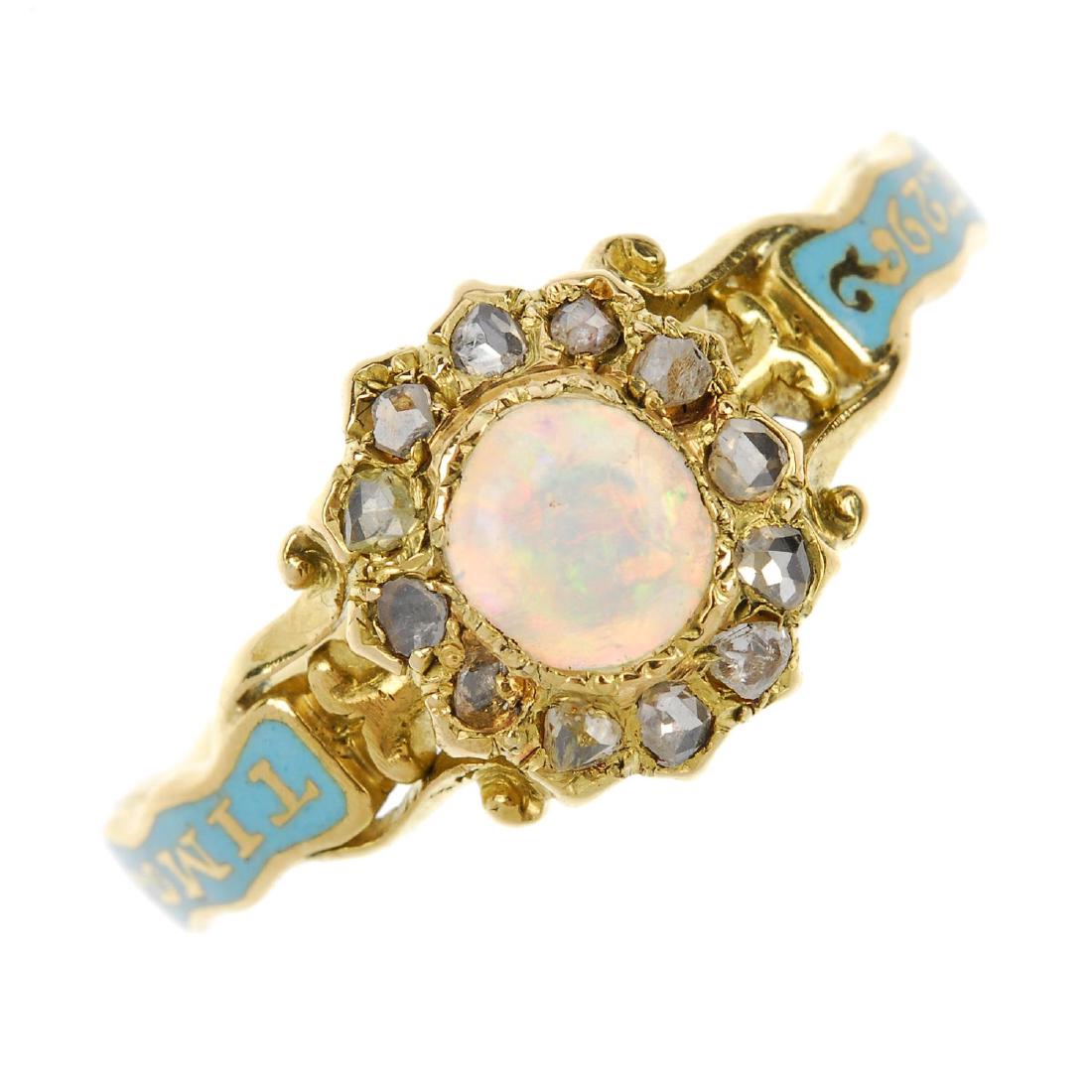 A late Georgian gold opal and diamond ring. The (1 of 3)