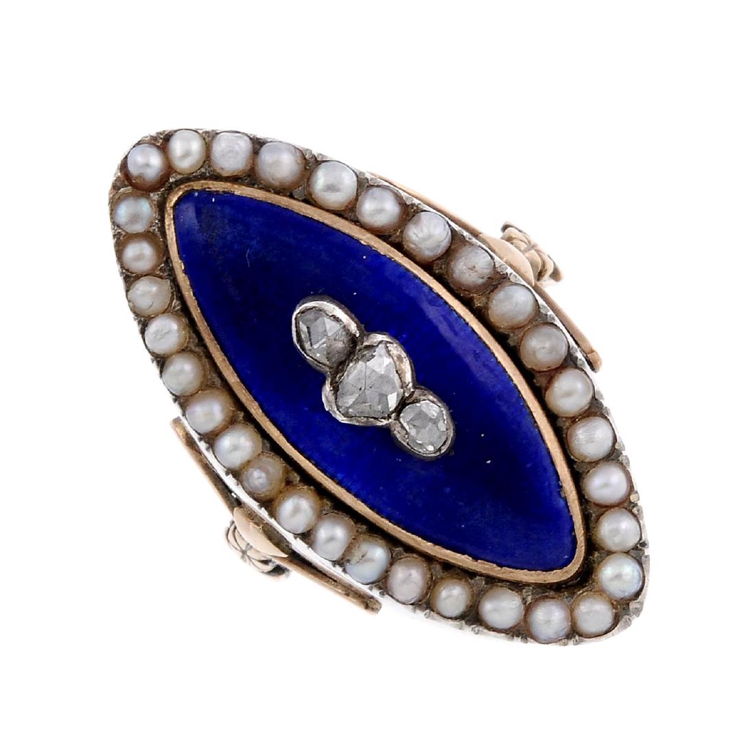 A late Georgian gold enamel, diamond and split pearl (1 of 3)