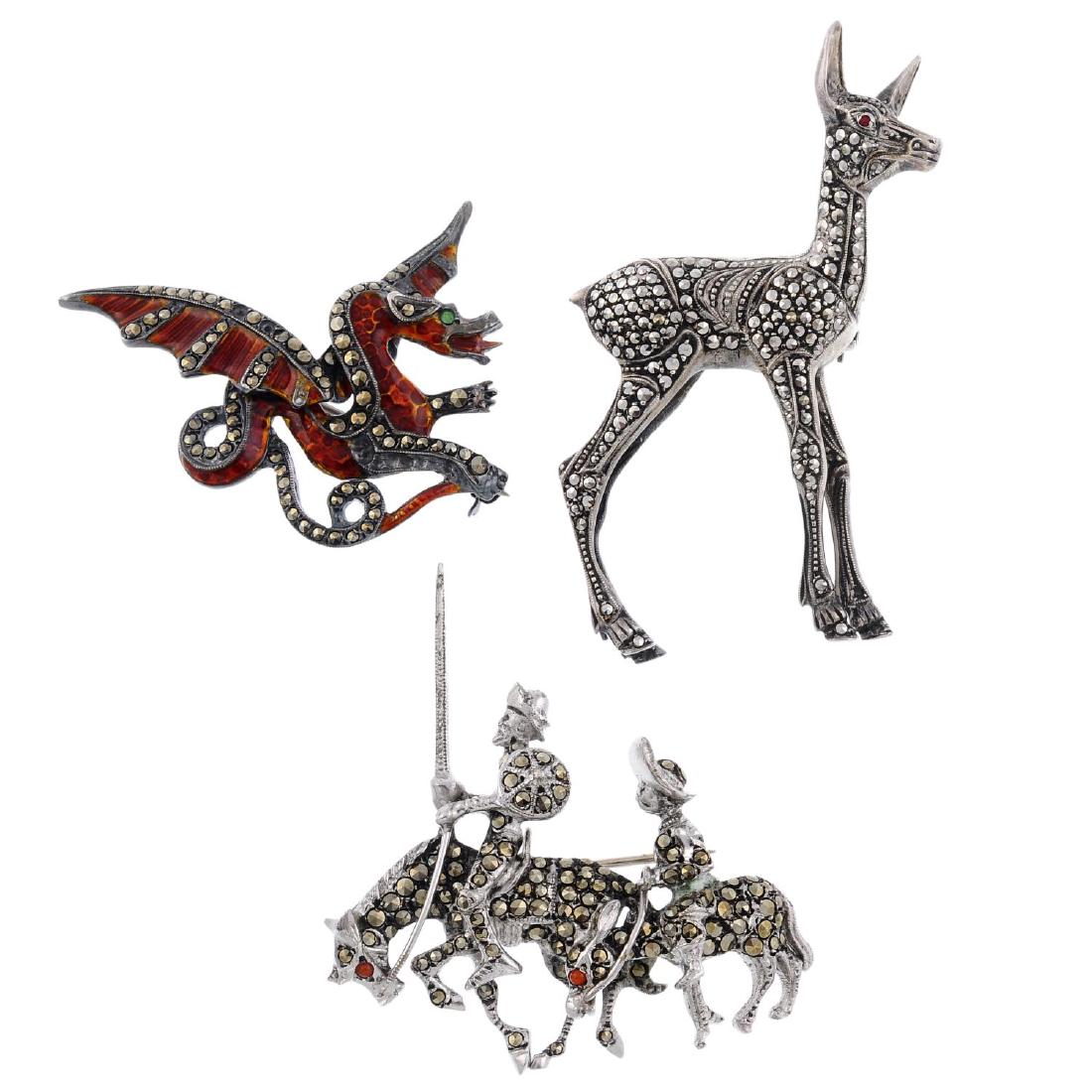 A selection of marcasite pieces and a gem-set necklace (1 of 3)