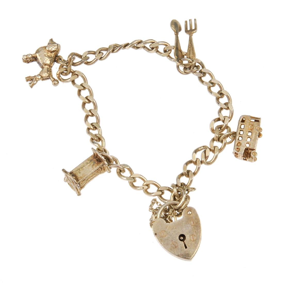 Three silver charm bracelets. Two with curb-link (1 of 2)