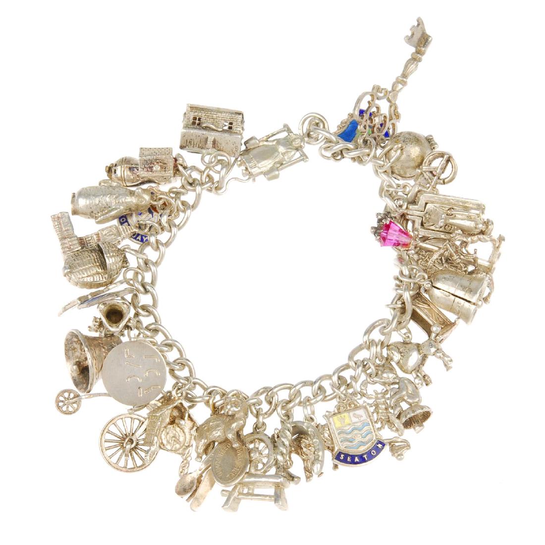 Three charm bracelets. All with curb-link bracelets, (1 of 2)