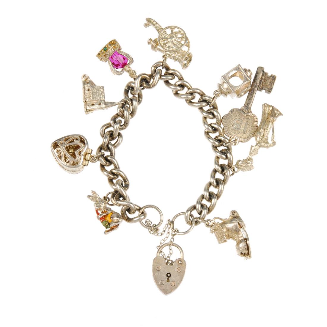 Four charm bracelets. All with curb-link bracelets, two (1 of 2)