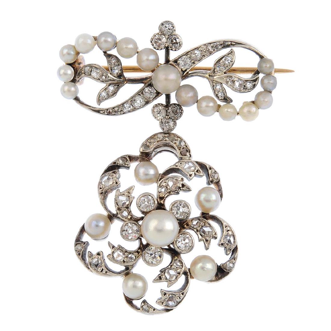 A diamond, pearl and seed pearl brooch. Of openwork (1 of 2)