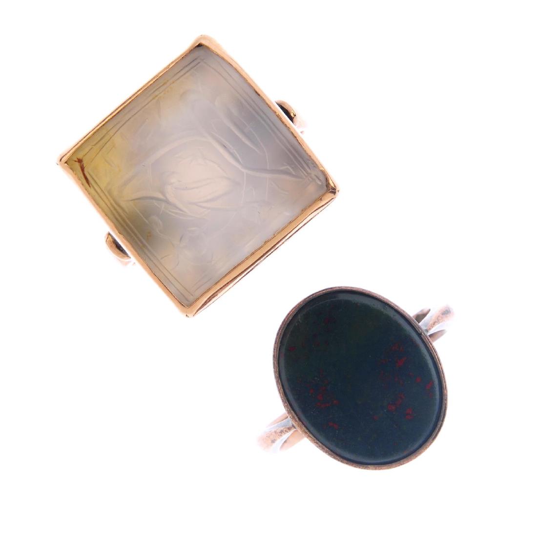 Two gem-set signet rings. To include an oval bloodstone (1 of 3)
