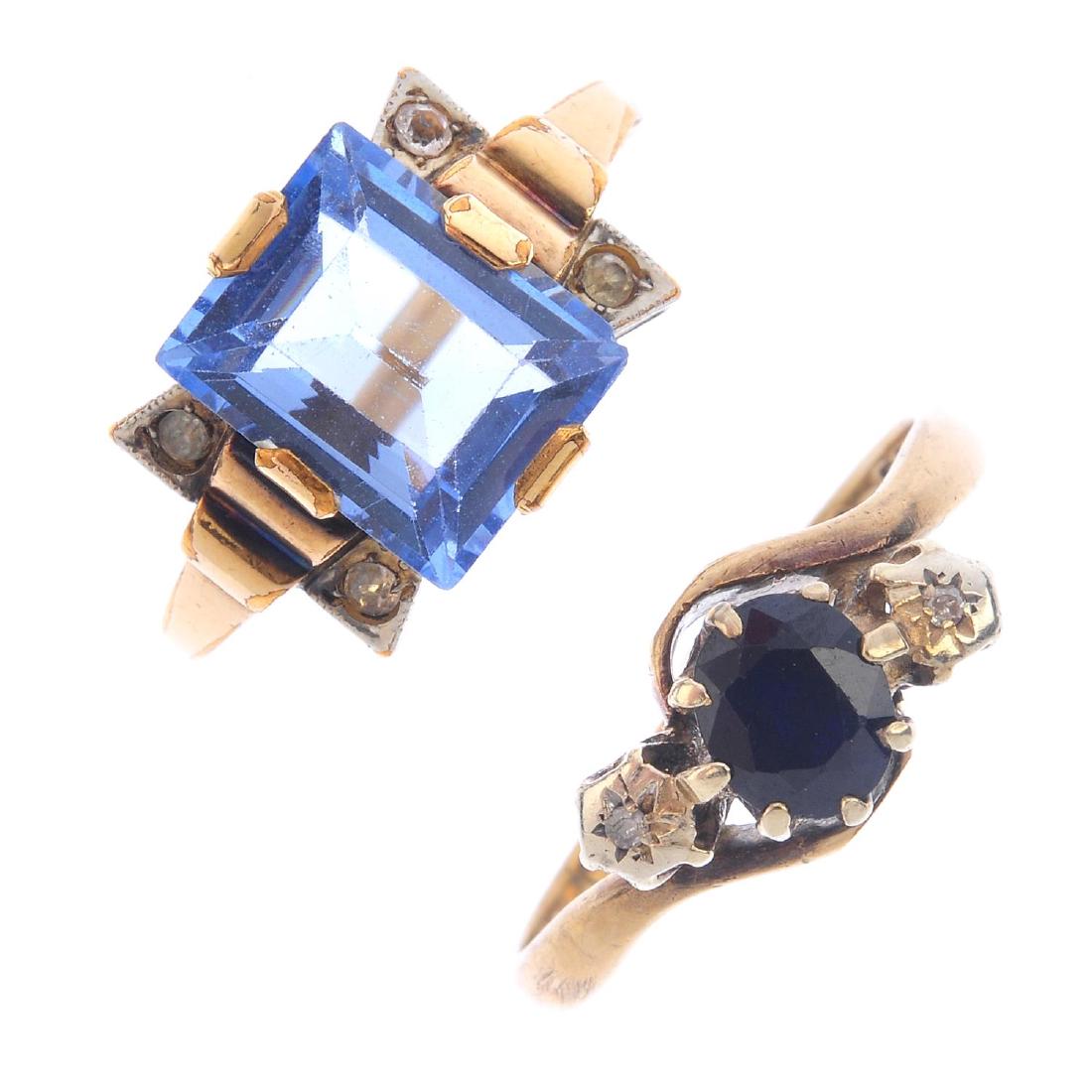 Two gem-set rings. To include a 9ct gold sapphire and (1 of 3)