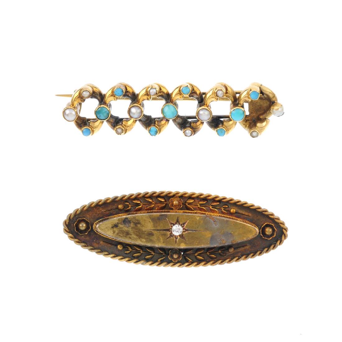 A late Victorian 15ct gold diamond brooch and another (1 of 2)