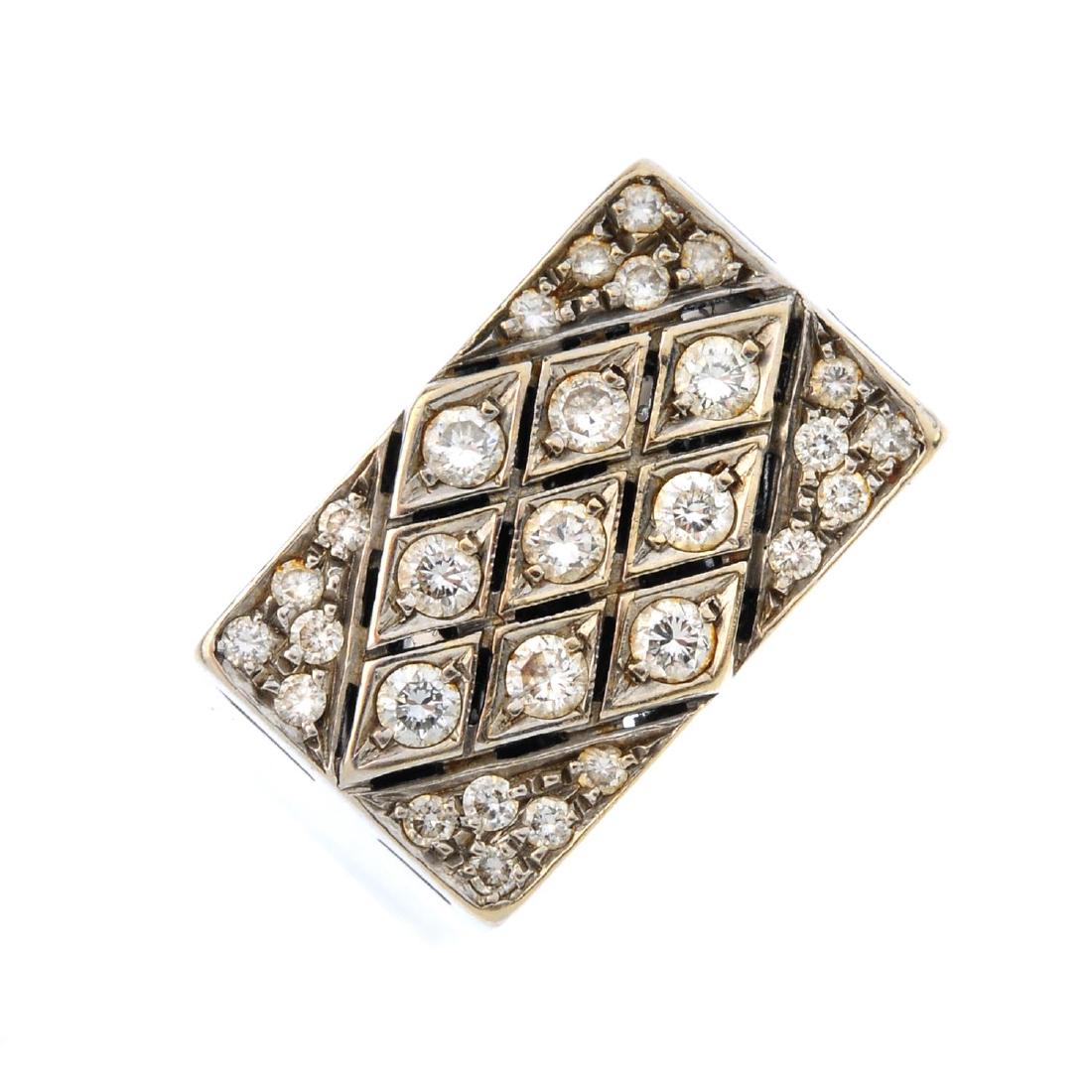 CHIMENTO - an 18ct gold diamond band ring. Designed as: CHIMENTO - an 18ct gold diamond band ring. Designed as a brilliant-cut diamond rectangular-shape panel with openwork gallery. Maker's marks for Chimento. Estimated total diamond weight 0.50ct. Later a