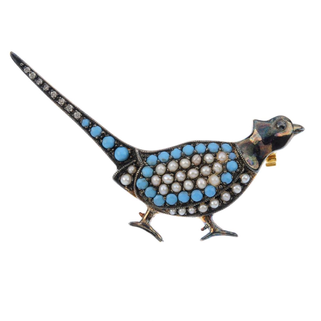 A diamond and gem-set brooch. Designed as a pheasant, (1 of 2)