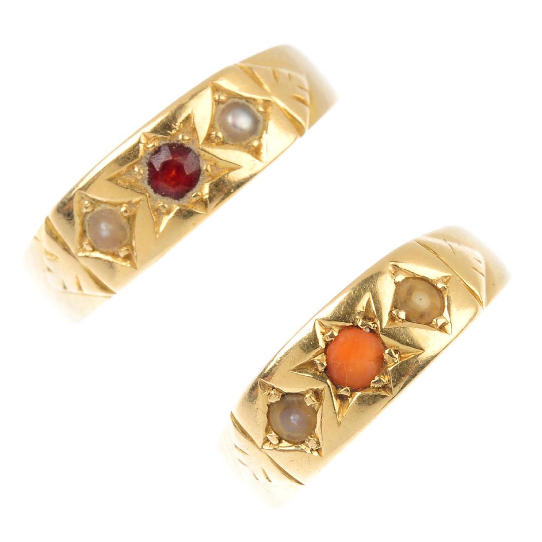 Two 1920s split pearl and gem-set rings. To include a (1 of 3)