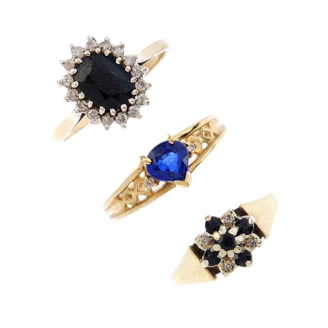 Three 9ct gold sapphire and diamond rings. To include a (1 of 3)