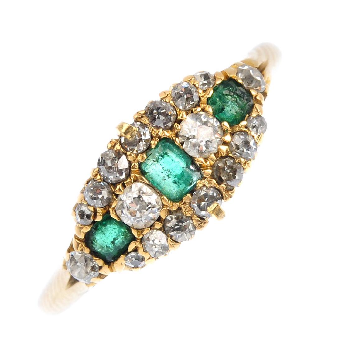 A late Victorian 18ct gold emerald and diamond ring. (1 of 3)
