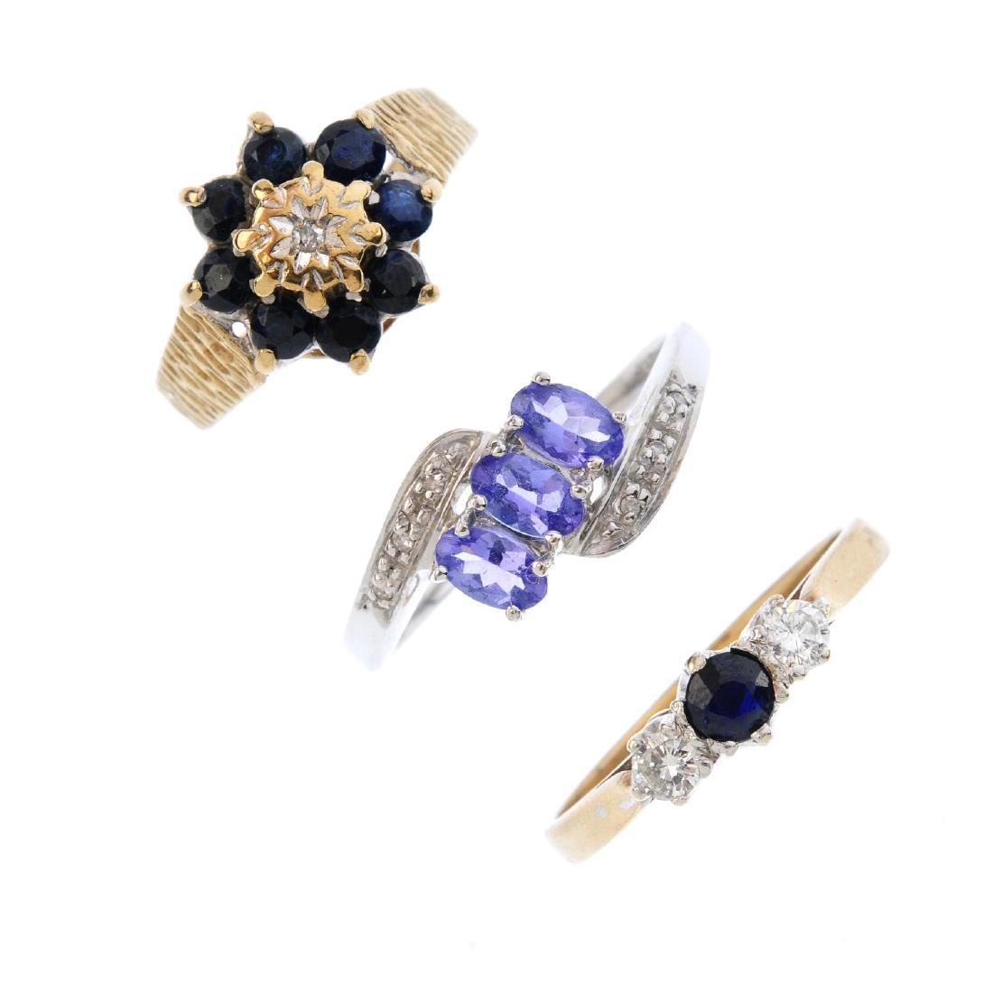 Three 9ct gem-set and diamond rings. To include an (1 of 3)