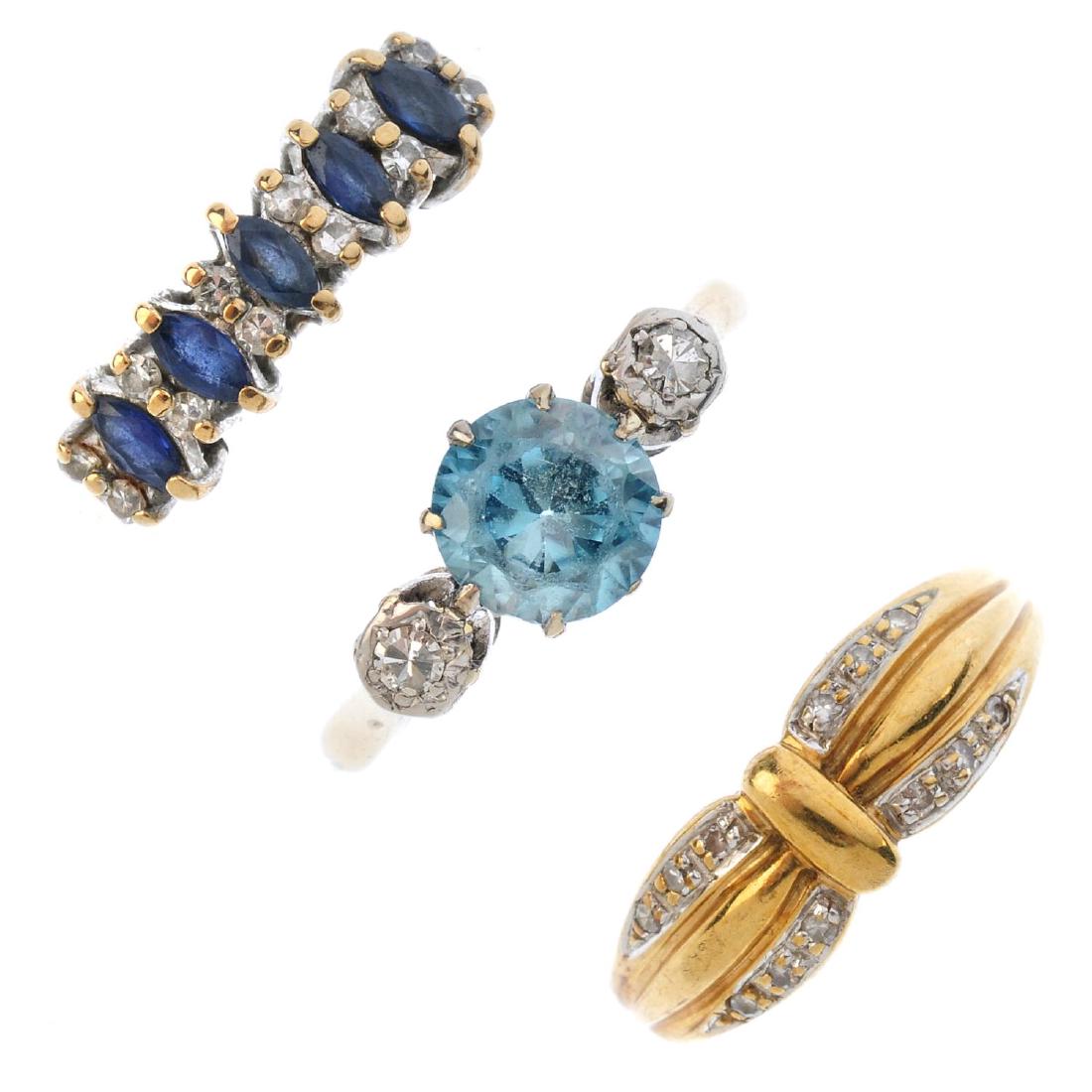 Three diamond and gem-set rings. To include a 9ct gold (1 of 3)
