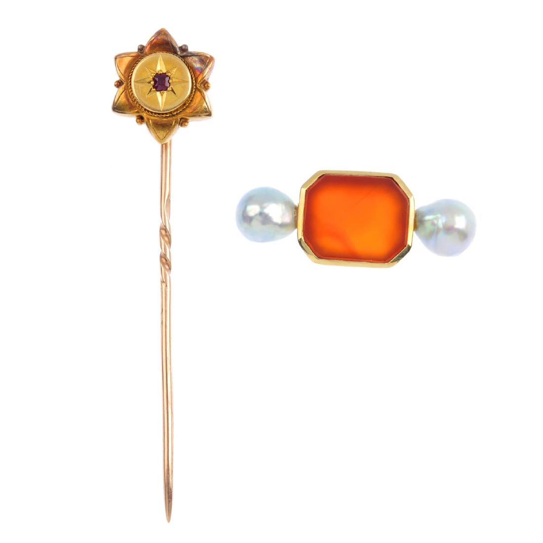 A carnelian and cultured pearl pendant and Victorian (1 of 2)