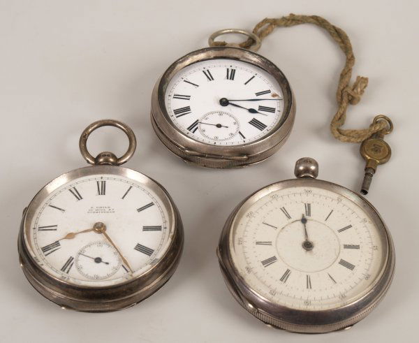 S.CHILD - a Victorian silver cased key wind pocke: S.CHILD - a Victorian silver cased key wind pocket watch with a white dial and black Roman numerals, case dated Birmingham 1895, case diameter 5cms, together with continental silver cased example, als