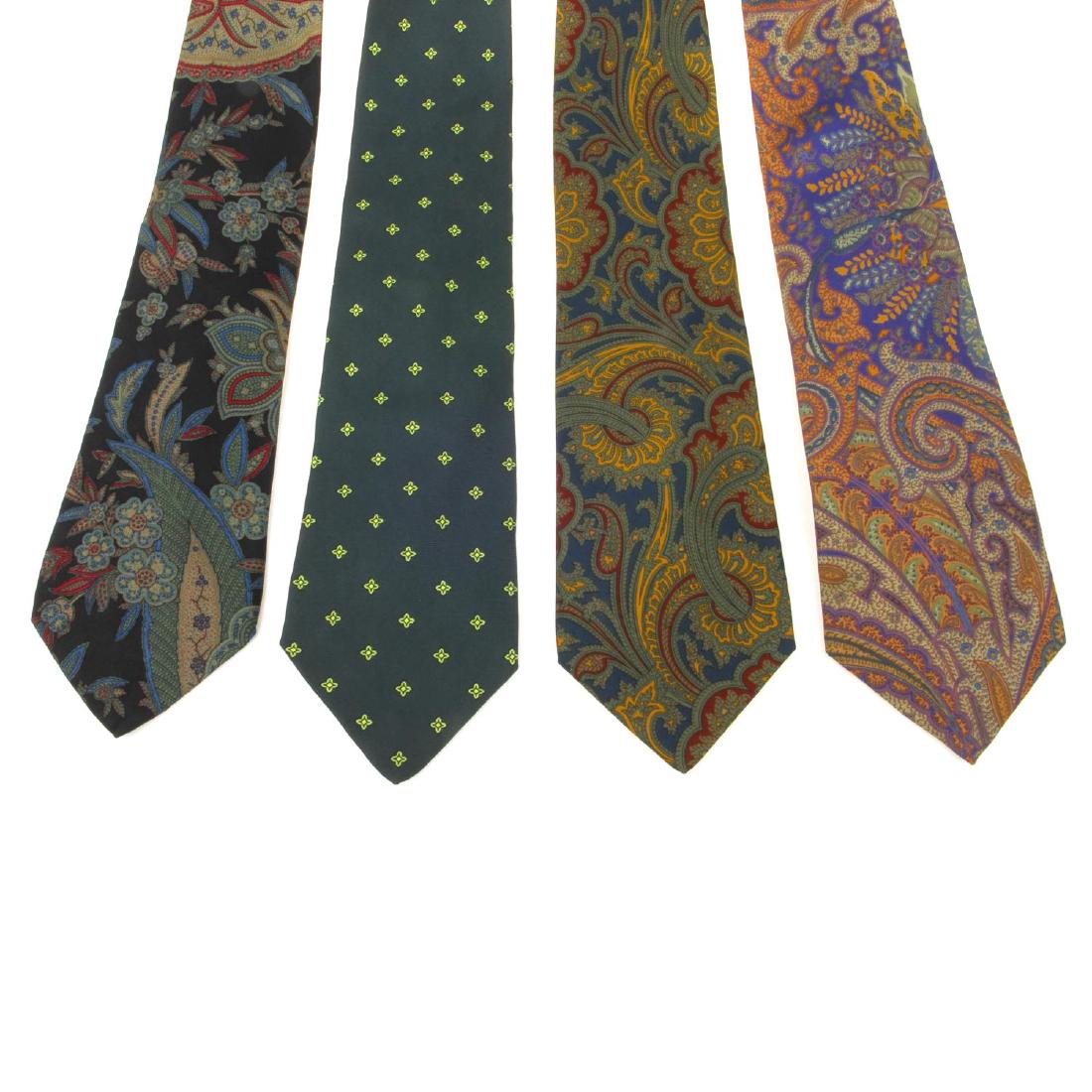 ETRO - four ties. To include three paisley patterned: ETRO - four ties. To include three paisley patterned ties, and a green diamond spotted tie.
