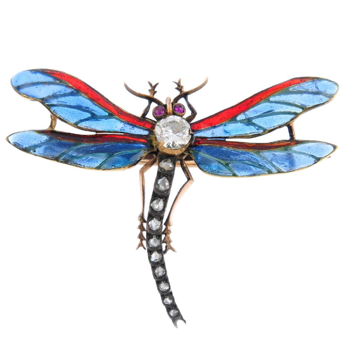 A late Victorian diamond and plique-a-jour enamel (1 of 2)