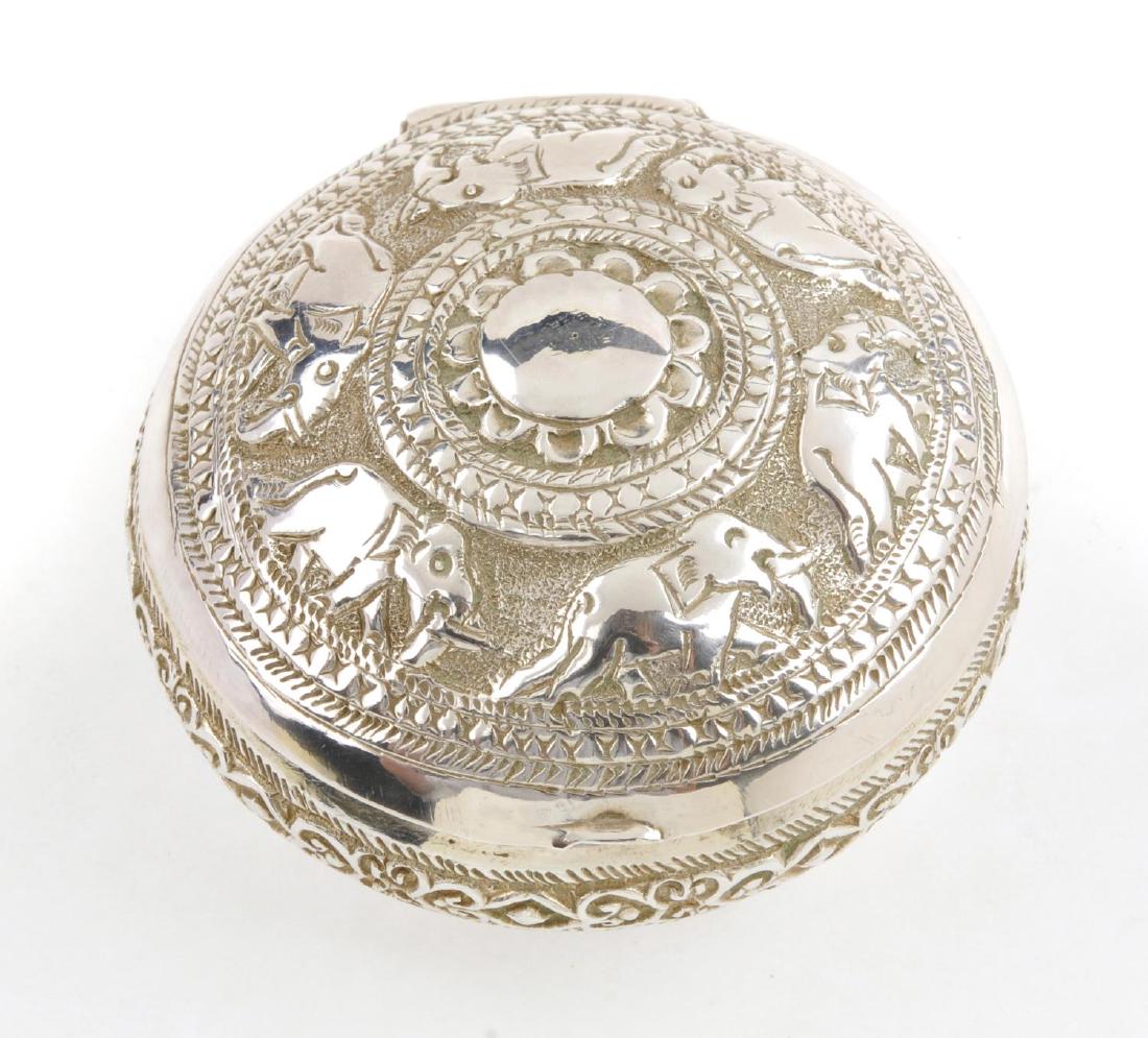 (551639-1-O) A white metal Indian circular hinged box. (1 of 4)