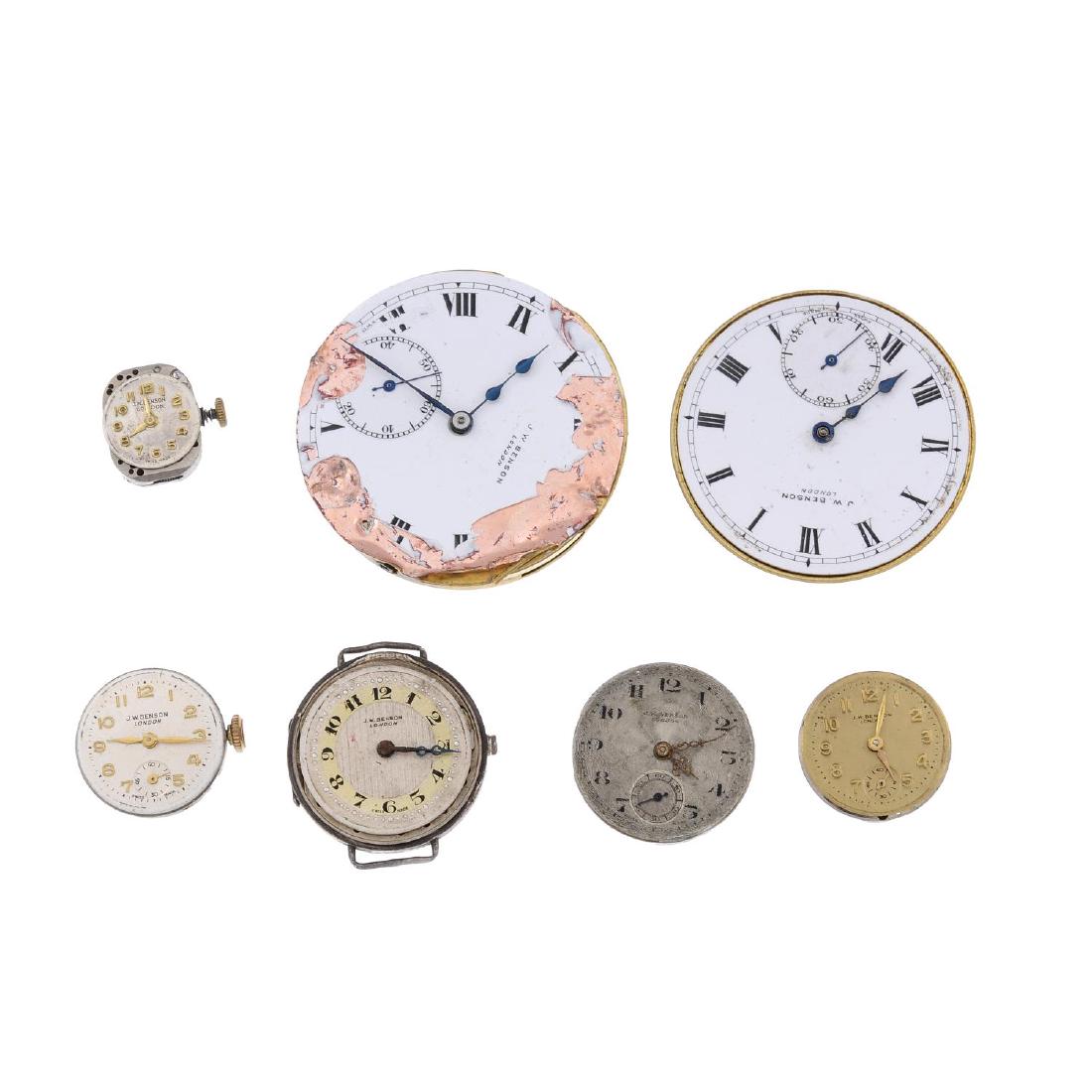 J.W BENSON - a group of seven assorted pocket watch and: J.W BENSON - a group of seven assorted pocket watch and watch movements. All recommended for spares or repair purposes only.