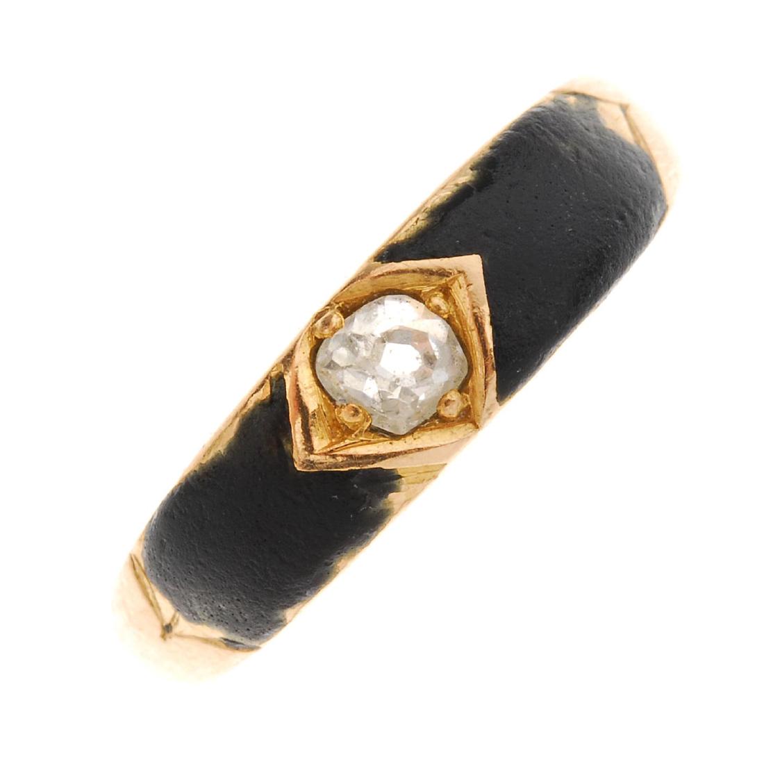 A late Victorian 18ct gold diamond and enamel ring. (1 of 3)